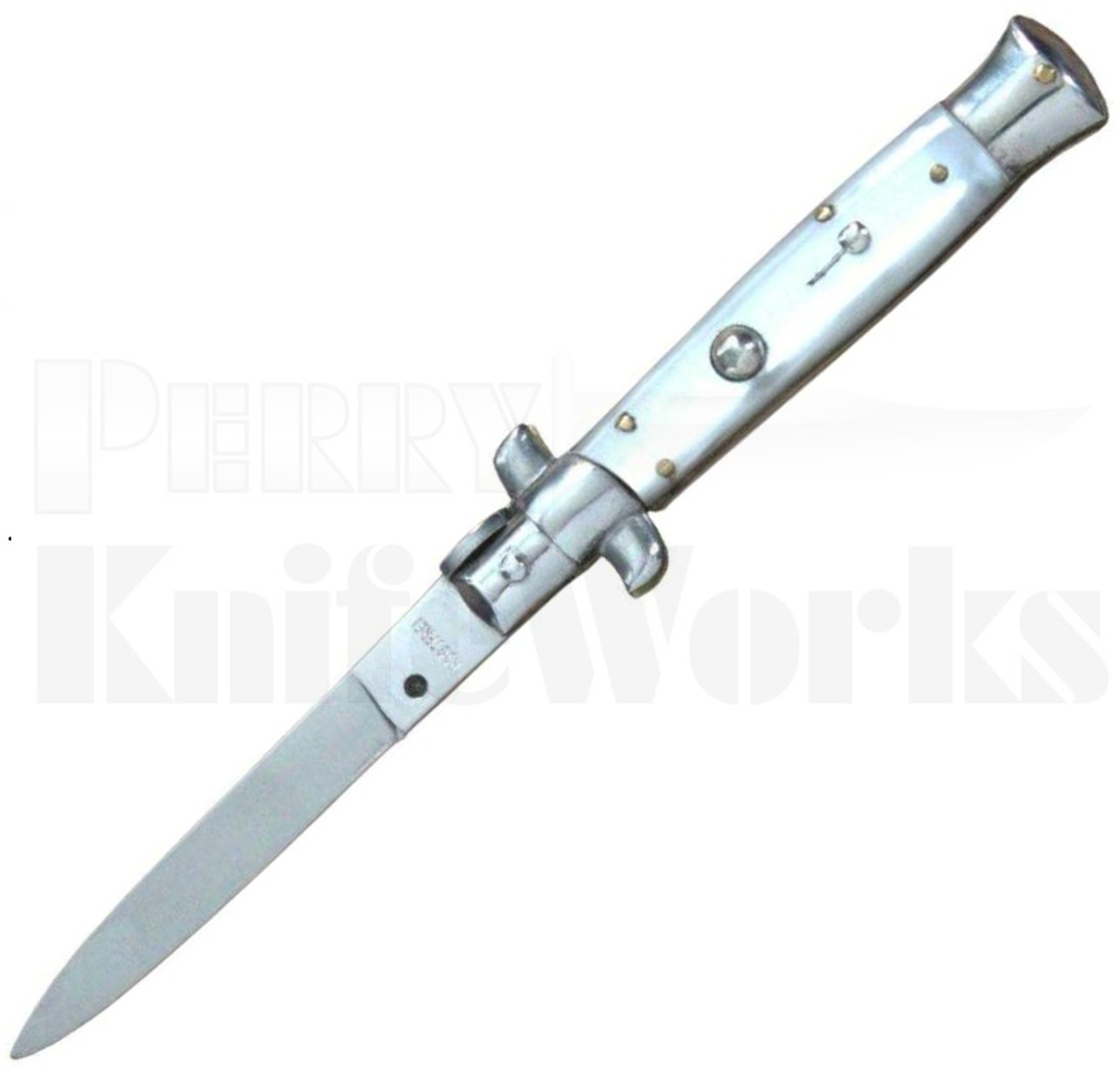 Rostfrei 7" White Pearlex Stiletto Flat Grind Automatic Knife l For Sale Rostfrei 7" White Pearlex Stiletto Flat Grind Automatic Knife l For Sale