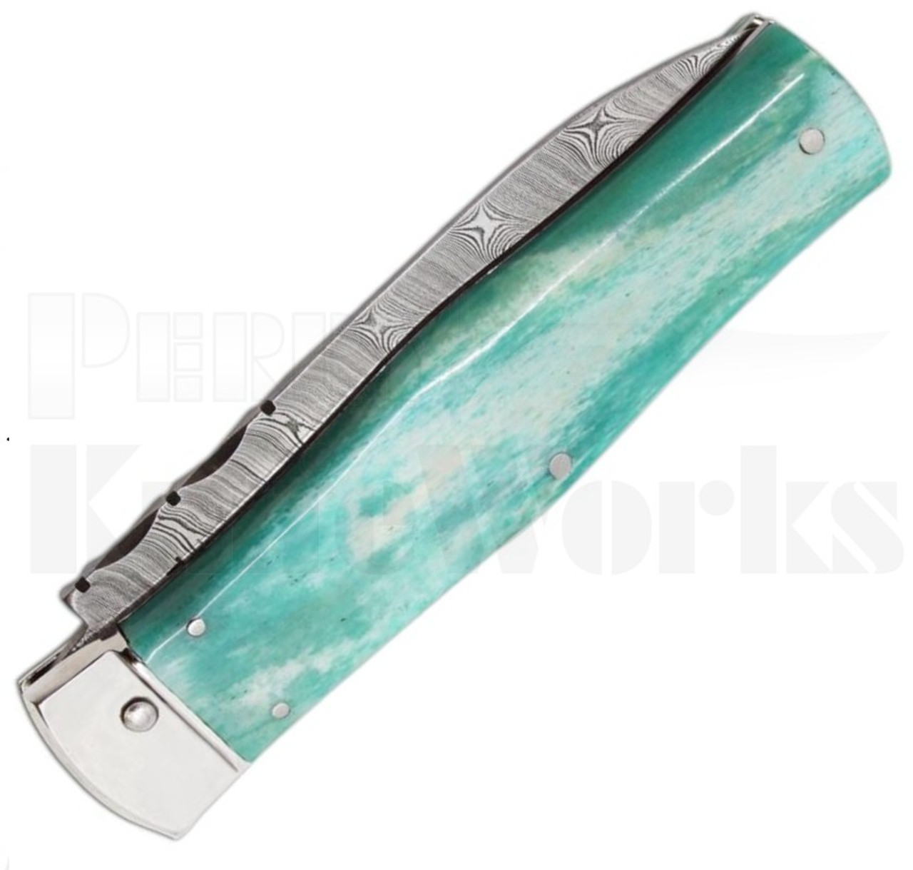 Mikov 241 Predator Automatic Knife Green Camel Bone l Damascus Mikov 241 Predator Automatic Knife Green Camel Bone l Damascus