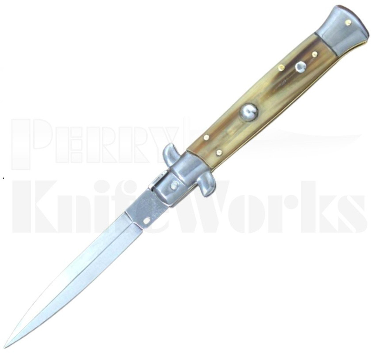 Frank B. 9" Honey Horn Stiletto Dagger Automatic Knife l For Sale Frank B. 9" Honey Horn Stiletto Dagger Automatic Knife l For Sale