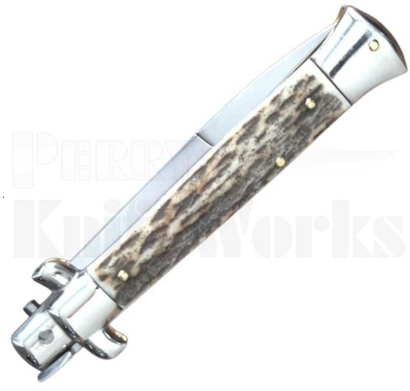 Frank B. 9" Stag Horn Stiletto Bayonet Automatic Knife Picklock