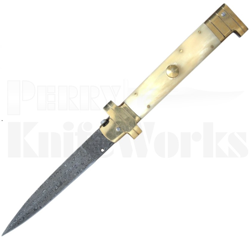 Samir Ahmad Camel Bone 11" Stiletto Automatic Knife l Damascus l For Sale