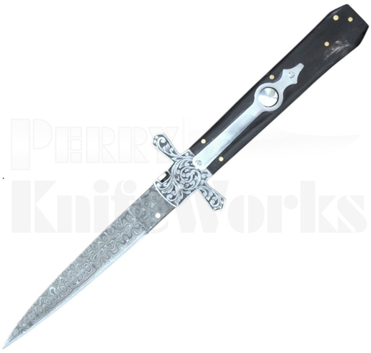 Samir Ahmad 11" Buffalo Horn Stiletto Automatic Knife l Damascus l For Sale