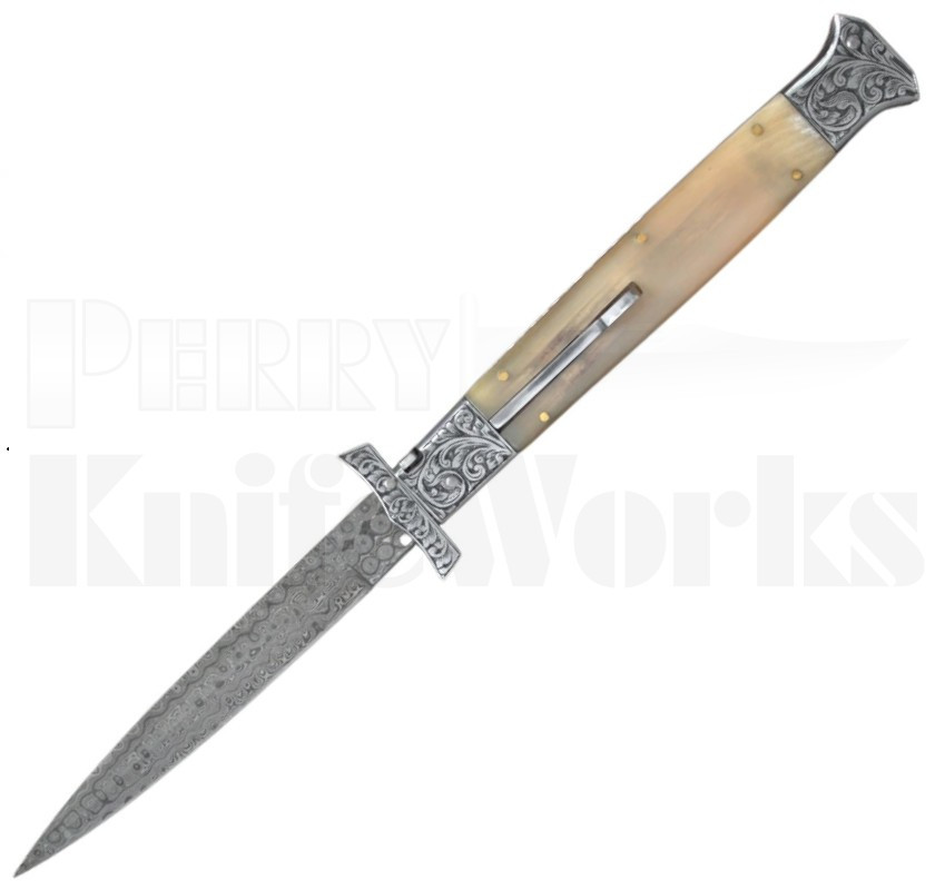 Samir Ahmad Camel Bone 13"  Swinguard Automatic Knife l Damascus l For Sale