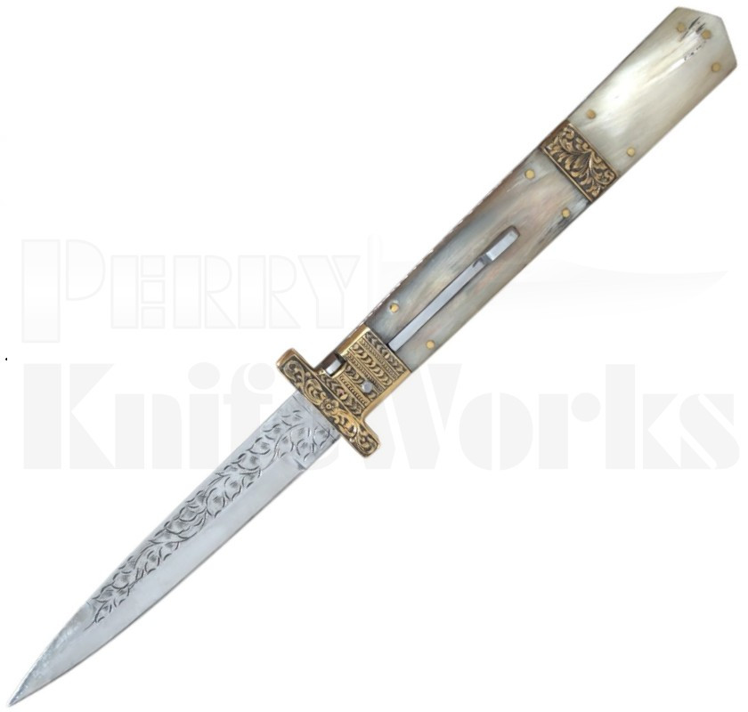 Samir Ahmad 13" Camel Bone Stiletto Automatic Knife l Lever Lock l For Sale