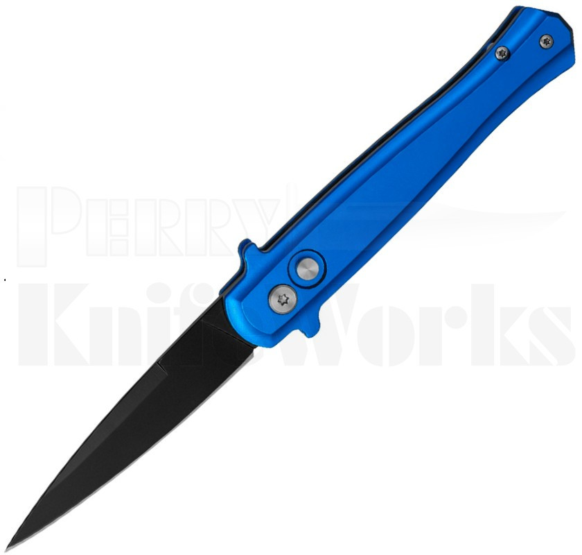 Delta Force Automatic Knife Blue Aluminum l Black 440 Blade l For Sale