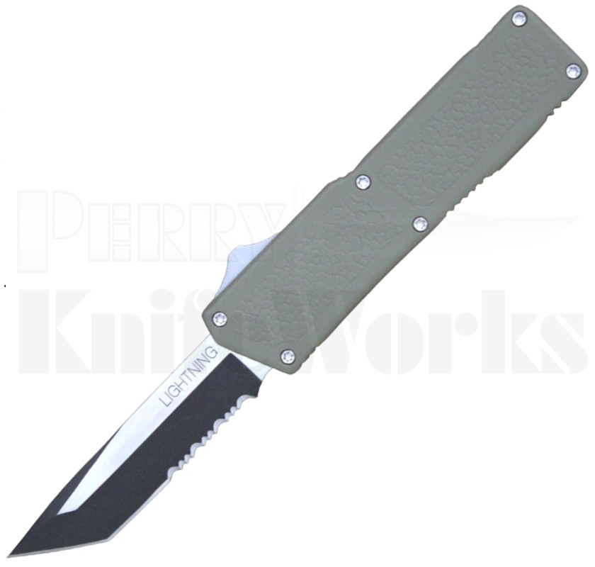Lightning OD-Green OTF Automatic Knife l Tanto Two-Tone Serrated l For Sale