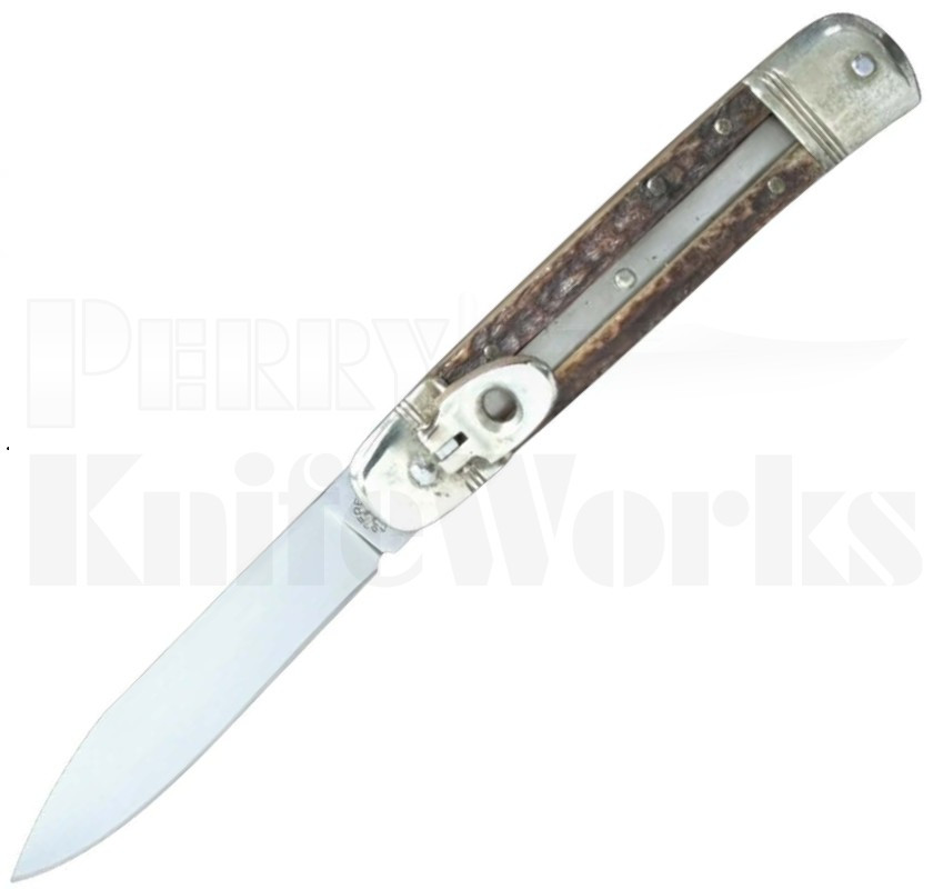 Kissing Crane 7" Leverlock Automatic Knife Stag l For Sale