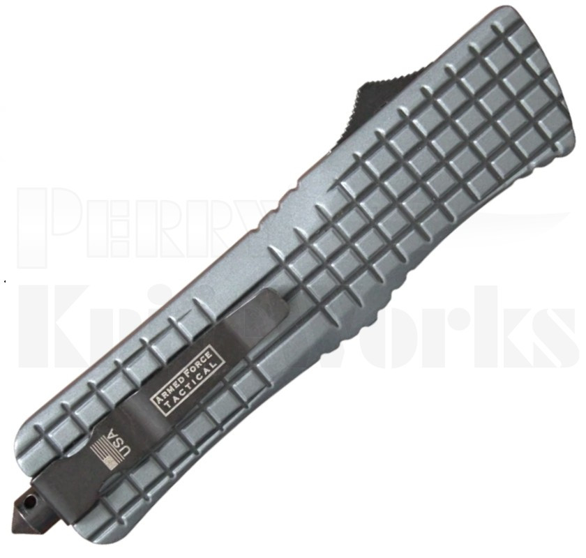 Delta Force Tac Grip OTF Automatic Knife Gray Frag l Black Drop Point