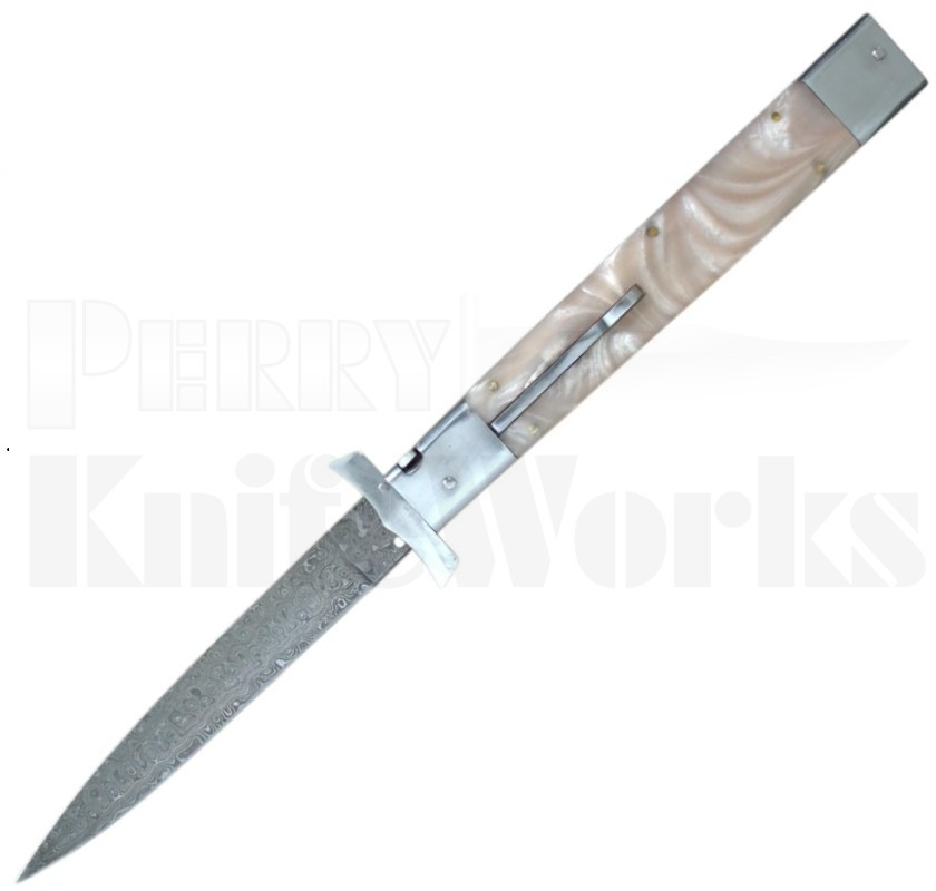 Samir Ahmad 13" Tan Pearlex Automatic Swinguard Knife l Damascus l For Sale