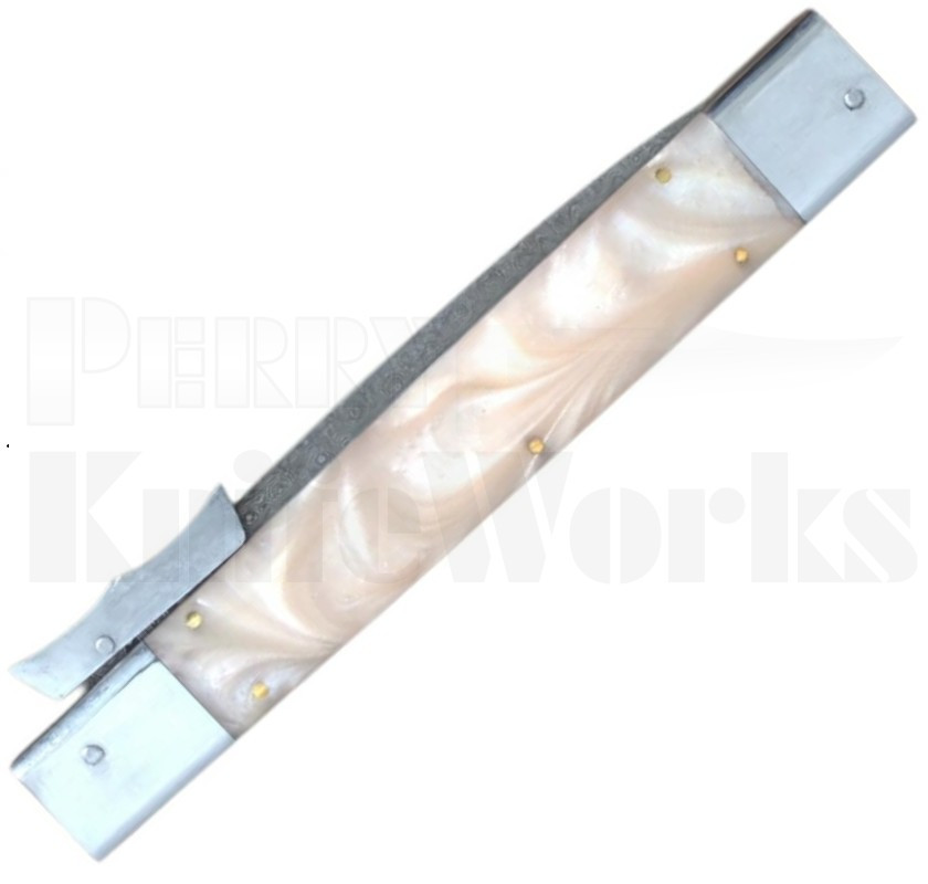 Samir Ahmad 13" Tan Pearlex Automatic Swinguard Knife l Damascus