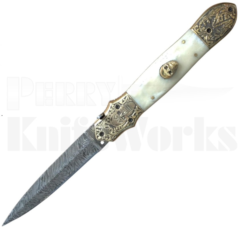 Orang Zaib 11" Camel Bone Stiletto Automatic Knife l Damascus l For Sale