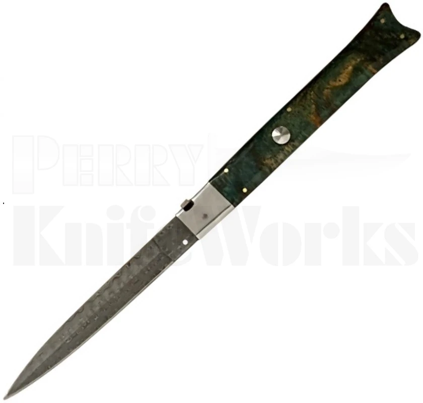 Samir Ahmad 13" Blue/Green Acrylic Fishtail Automatic Knife l For Sale