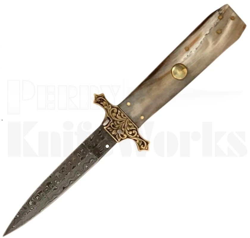Samir Ahmad 9" Camel Bone Stiletto Automatic Knife l Damascus l For Sale