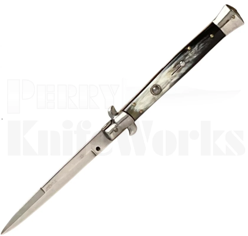 Sterile 11" Brazilian Horn Stiletto Automatic Bayonet Blade Knife l For Sale