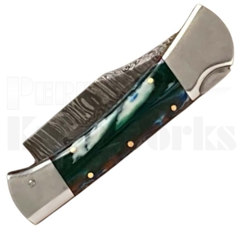 Orang Zaib 9" Blue/Green Acrylic Automatic Lockback Knife l Damascus