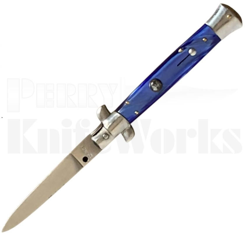 Renzo Beltrame 9" Blue Pearlex Stiletto Automatic Knife l For Sale