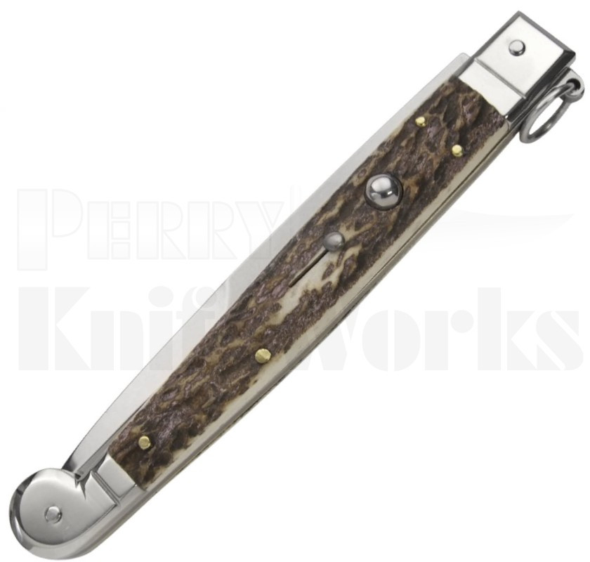 AGA Campolin 12" Sicilian Ring Pull Automatic Knife Stag Horn
