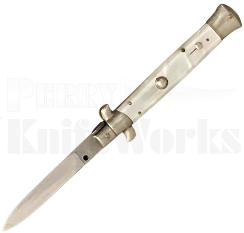 Renzo Beltrame 9" White Pearlex Stiletto Automatic Knife l For Sale