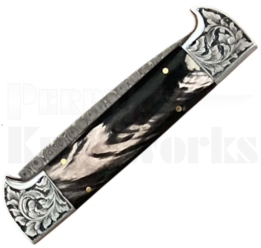 Samir Ahmad 9" Buffalo Horn Leverlock Automatic Knife l Damascus
