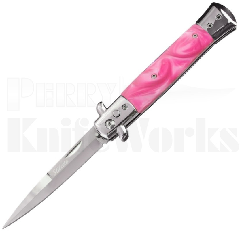 Milano 9" Stiletto Pink Pearlex Automatic Knife l For Sale