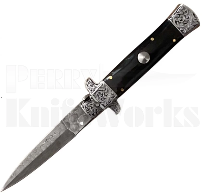 Samir Ahmad 9" Buffalo Horn Stiletto Automatic Knife l Flat Guard l For Sale