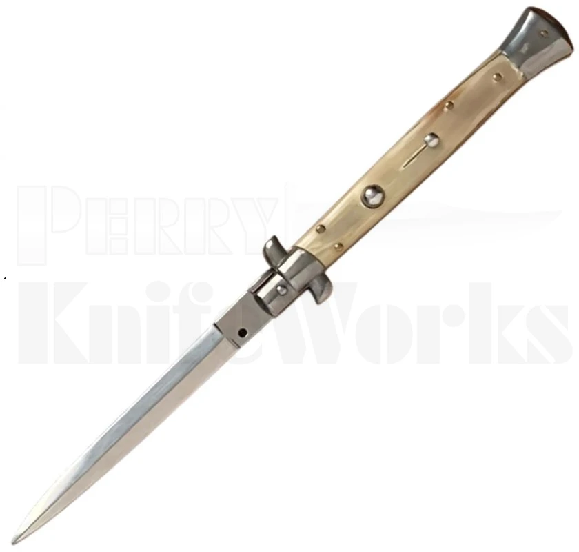 Frank B. 11" Honey Horn Stiletto Automatic Dagger Blade Knife l For Sale