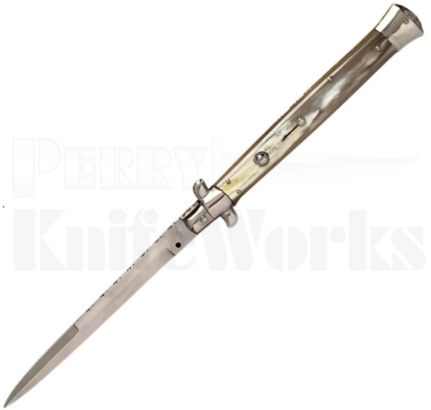 Renzo Beltrame 13" Stiletto Automatic Knife Honey Horn l File-work l For Sale