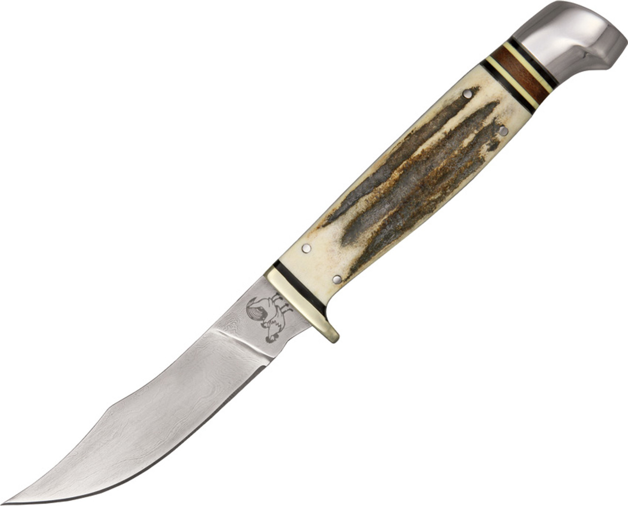 Hen & Rooster Stag Damascus Bowie Knife