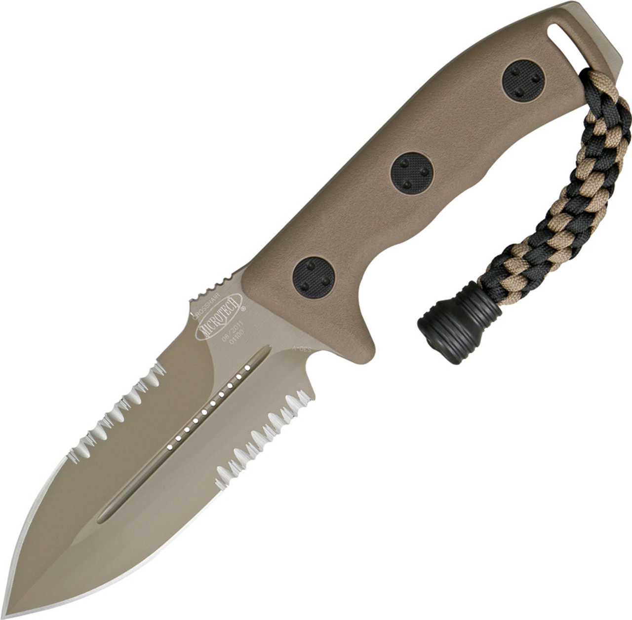 Microtech Crosshair Tan Serrated Double edge Knife