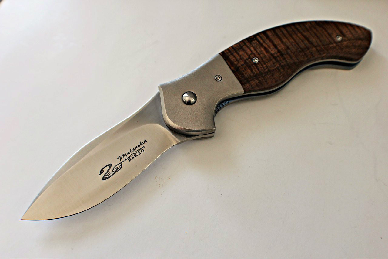 Scot Matsuoka Custom Manu Koa Wood Flipper Knife (Satin)