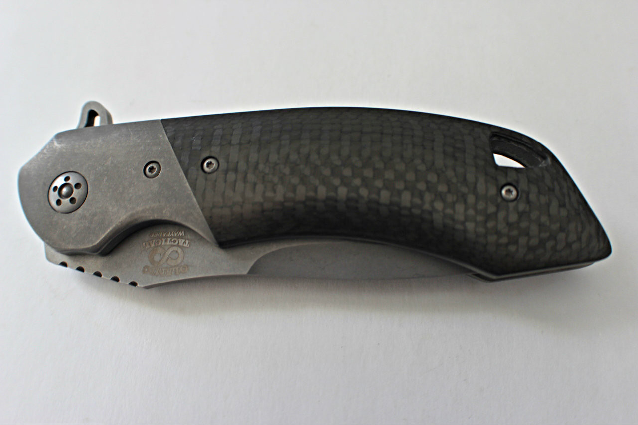 Olamic Cutlery Wayfarer W250 Bolstered C/F Linerlock Flipper Knife - Closed