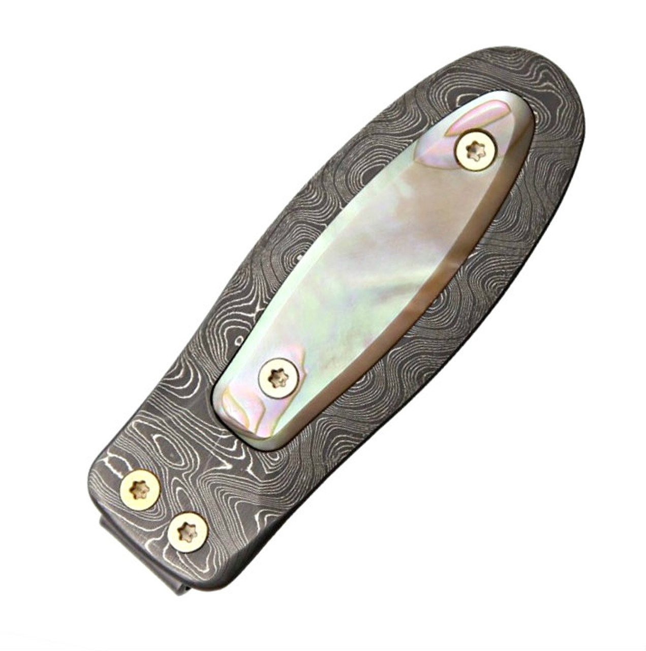 Lion Steel Money Clip Damascus & Mother Of Pearl