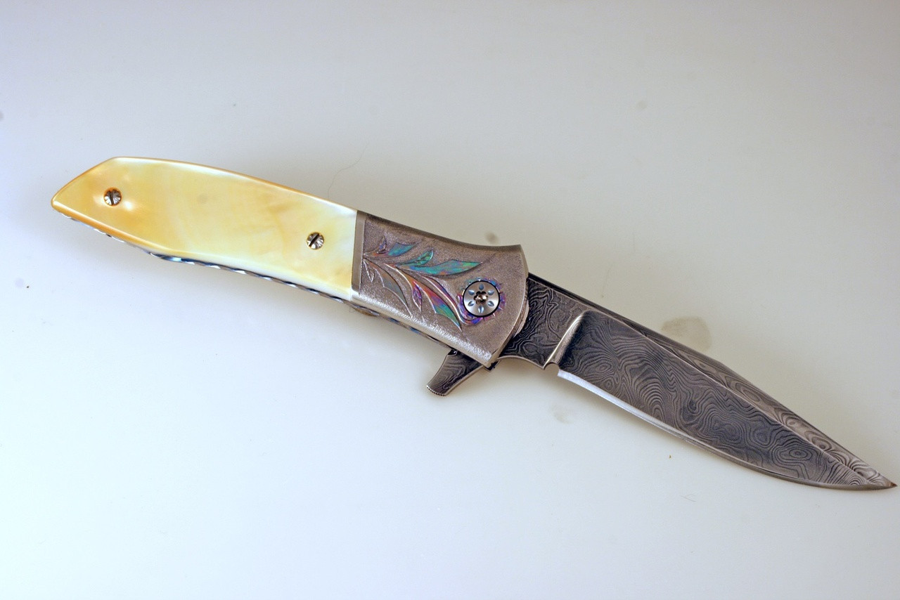 Richard Wright Custom Model 8 Gents Liner Lock Flipper Knife (Damascus) alt