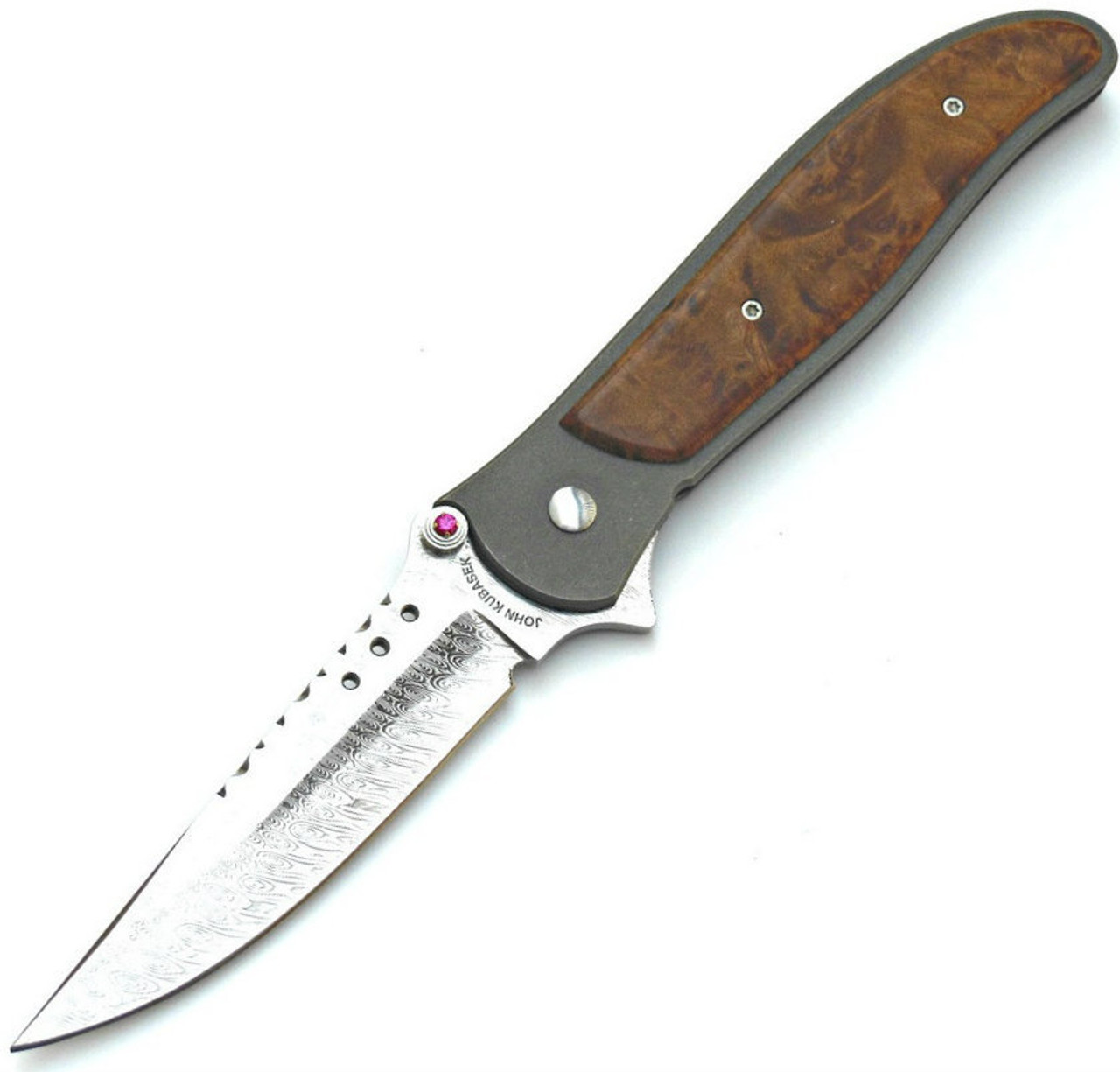 John Kubasek Custom Cocobolo Frame Lock Flipper Knife (Damasteel)