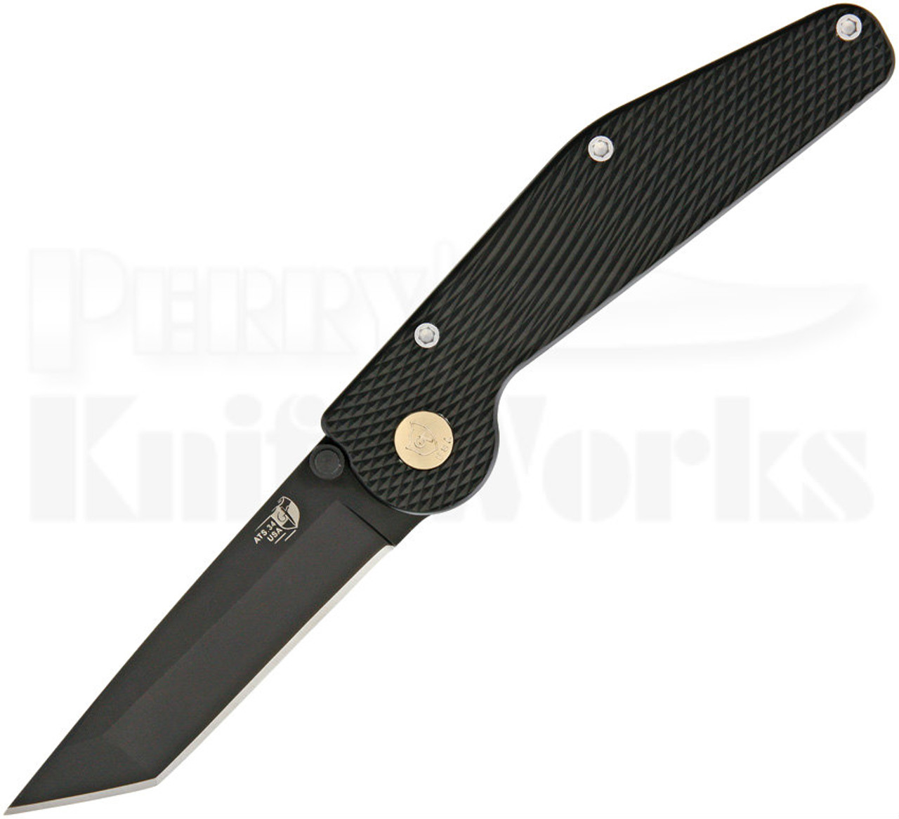 GT Knives Police Black Button Lock Tanto Folder Knife (Black)