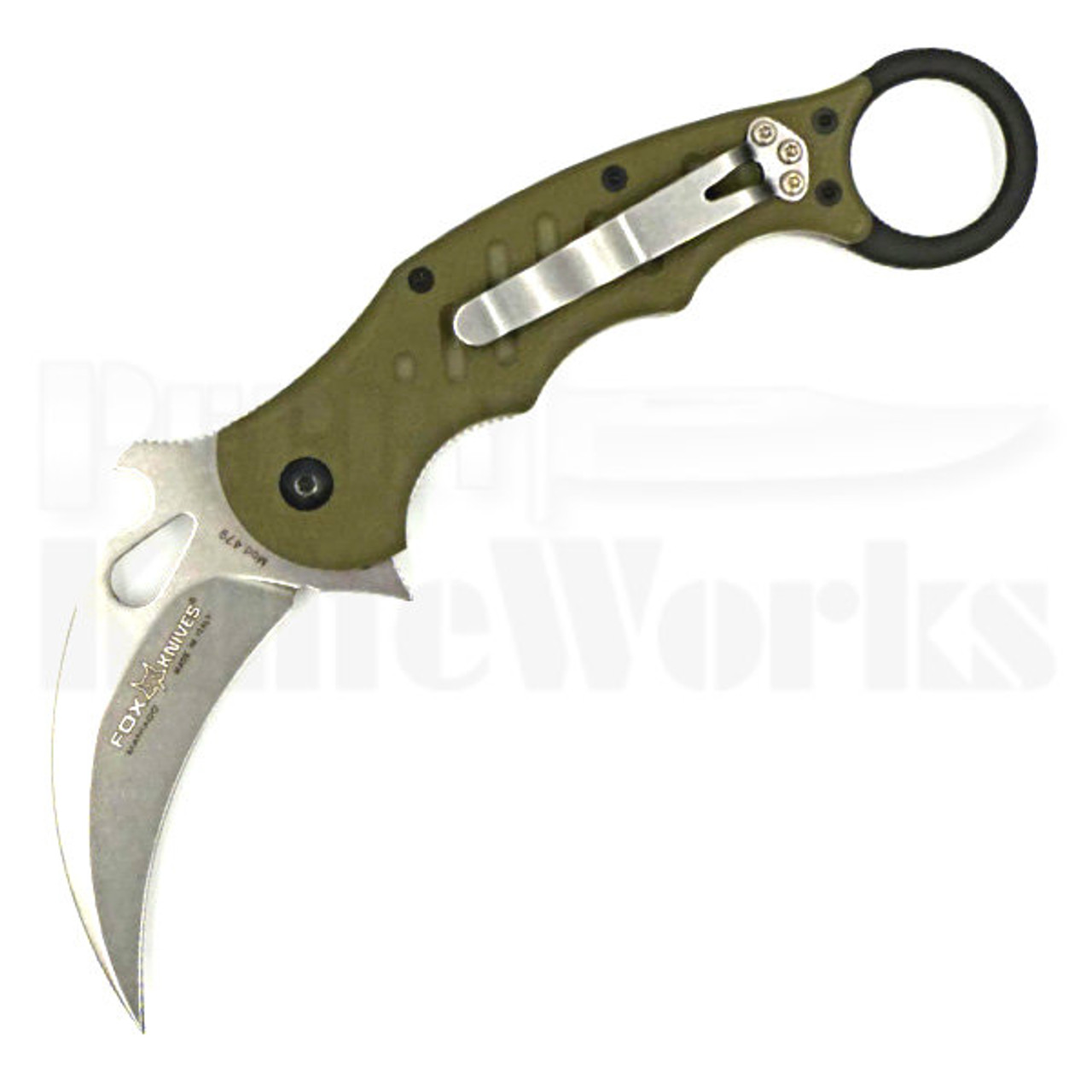 Fox Knives OD Green Linerlock Karambit Knife (Stonewash)