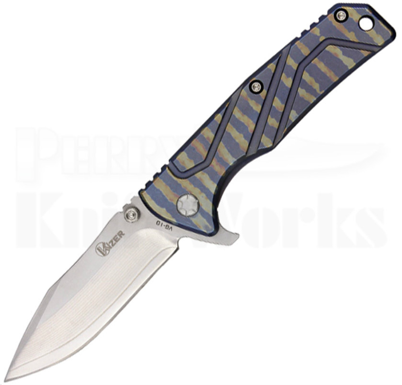 Kizer Cutlery Titanium Framelock Flipper Knife (Damascus)