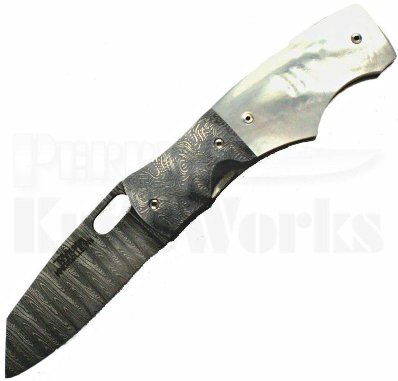 Tim Wilson Custom Gents Pearl Backup Liner Lock Knife (Damascus)