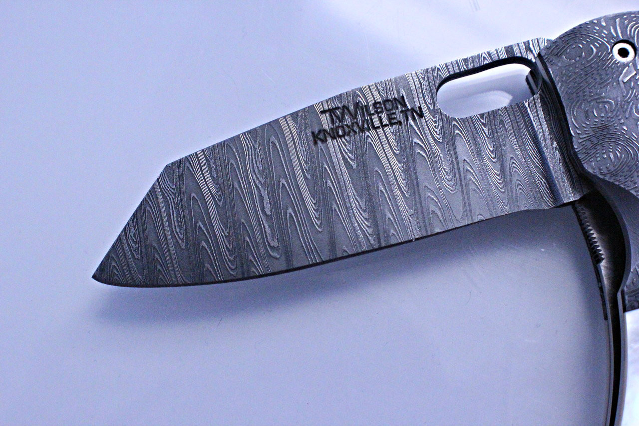 Tim Wilson Custom Gents Pearl Backup Liner Lock Knife (Damascus) Blade