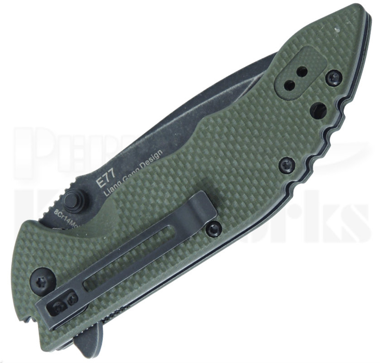 Real Steel E77 Green G-10 Linerlock Flipper Knife l Black Stonewash l For Sale