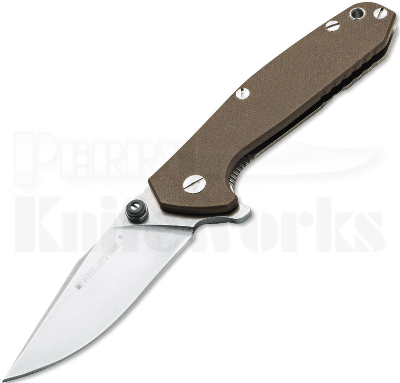 Real Steel H5 Gerfalcon Brown Framelock Flipper Knife (Stonewash)