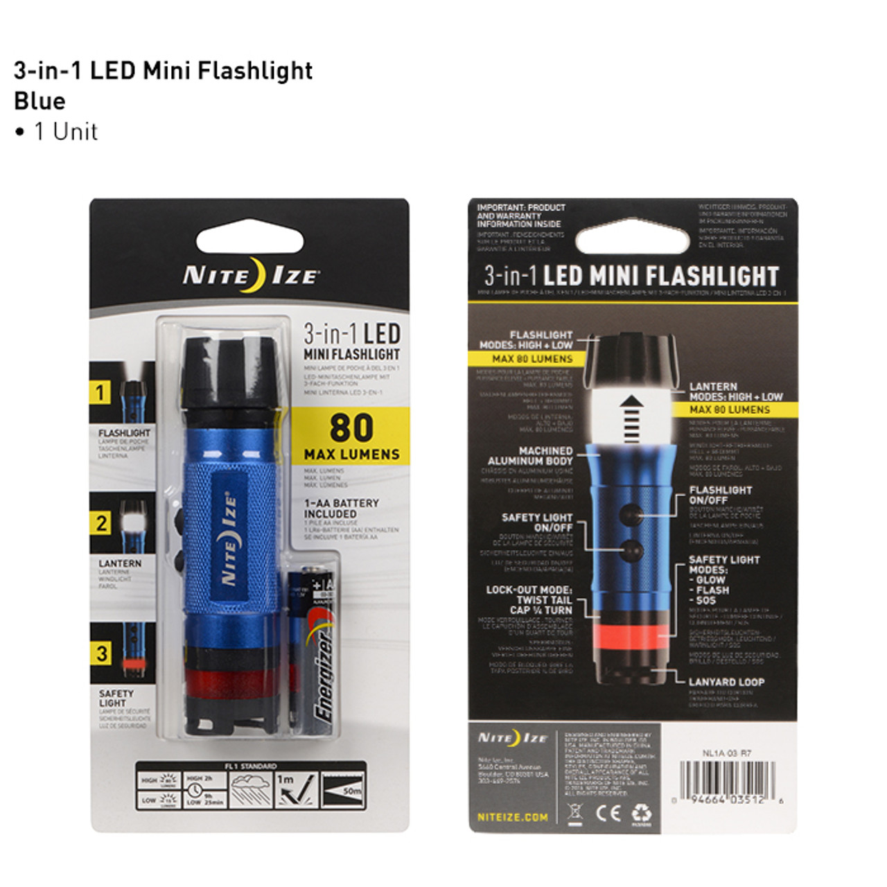 Nite Ize Blue 3-In-1 Mini LED Flashlight (80 Lumens)