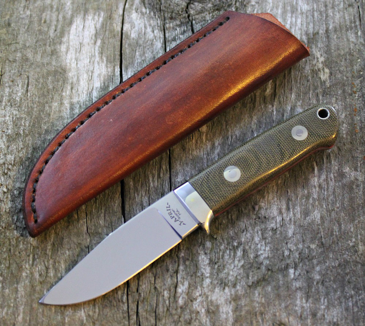 John April Custom Loveless Style Green Fixed Blade Knife (Polish)