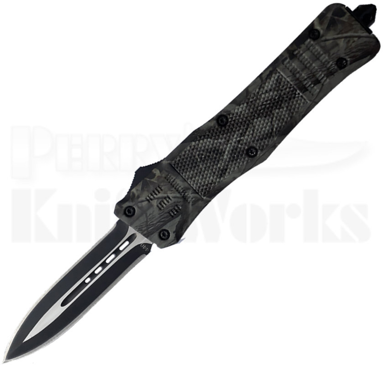 Cutting Edge Heretic Woodland Camo D/A OTF Knife Spear Point 