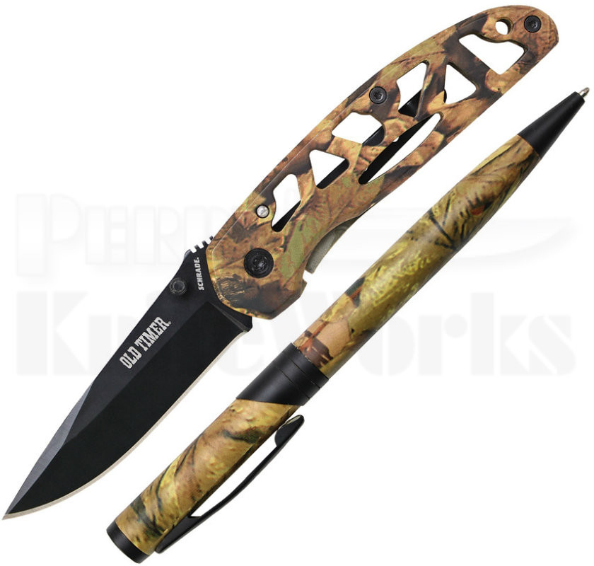 Schrade Old Timer Camo Framelock Knife & Twist Pen Gift Set l For