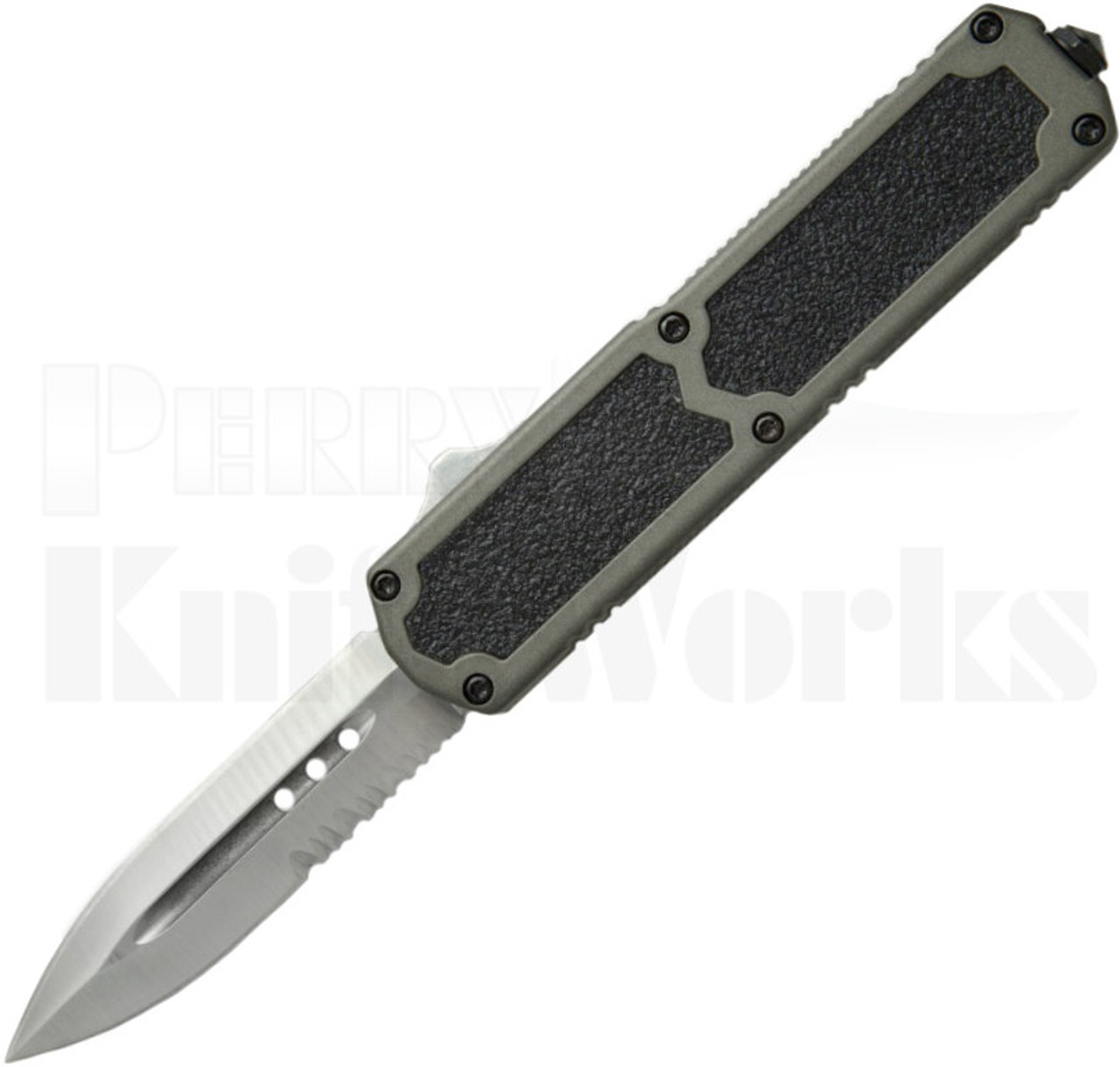 Titan Gray D/A OTF Automatic Knife Spear Point Serrated