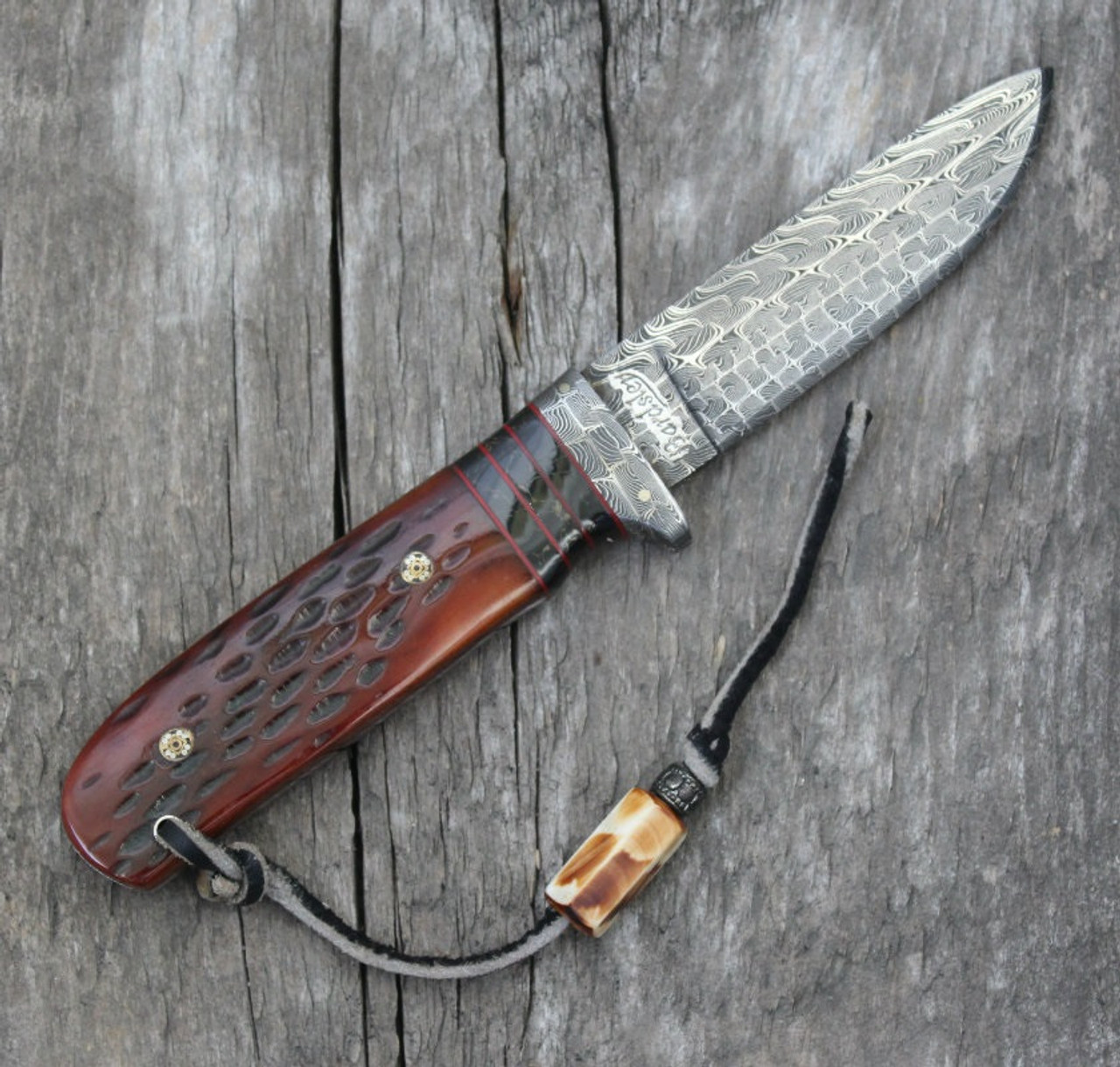 Norm Bardsley Damascus Fixed Blade Hunter Knife Bone