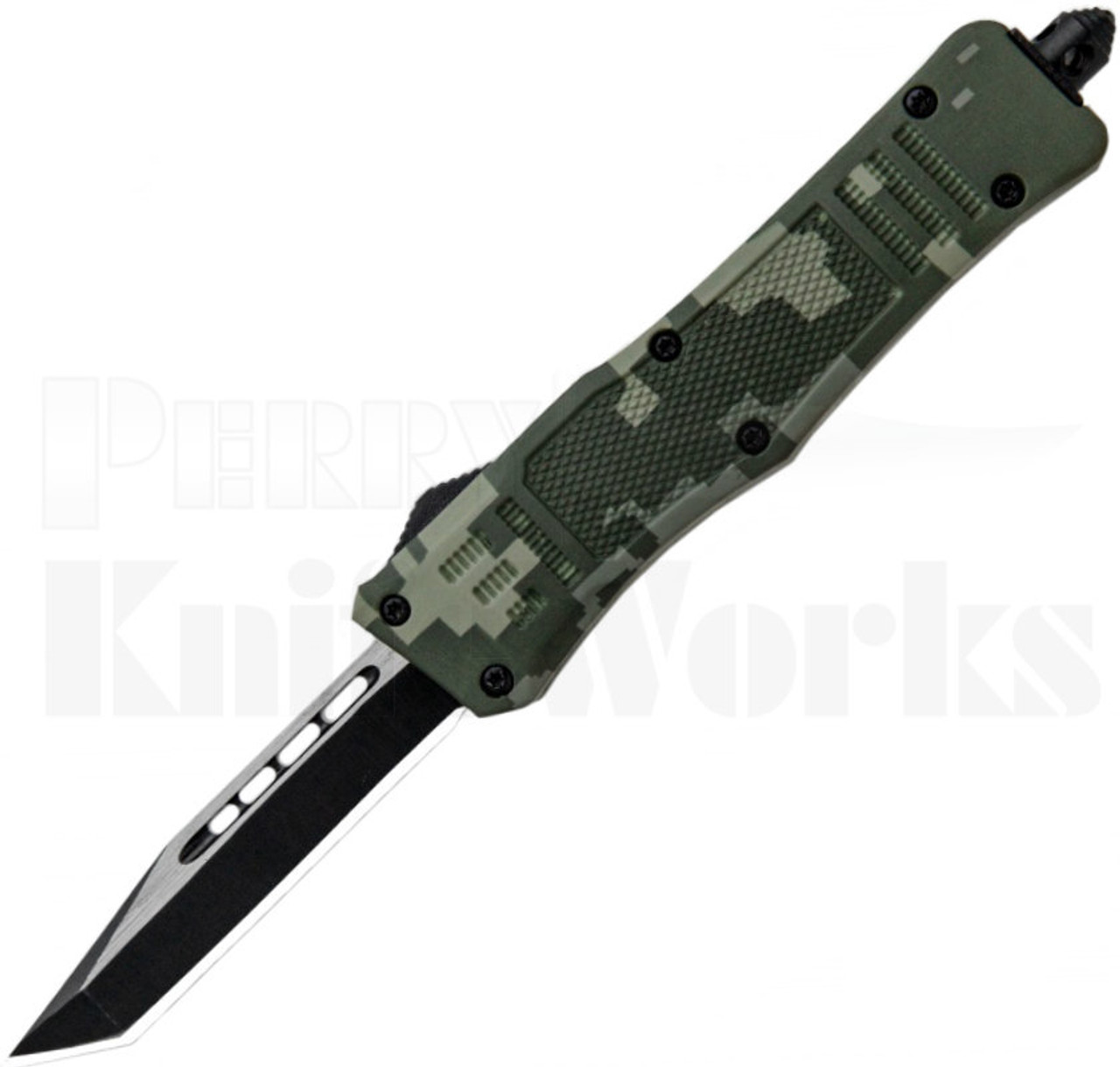 Delta Force Mini OTF Automatic Knife Green Camo Tanto Point Blade