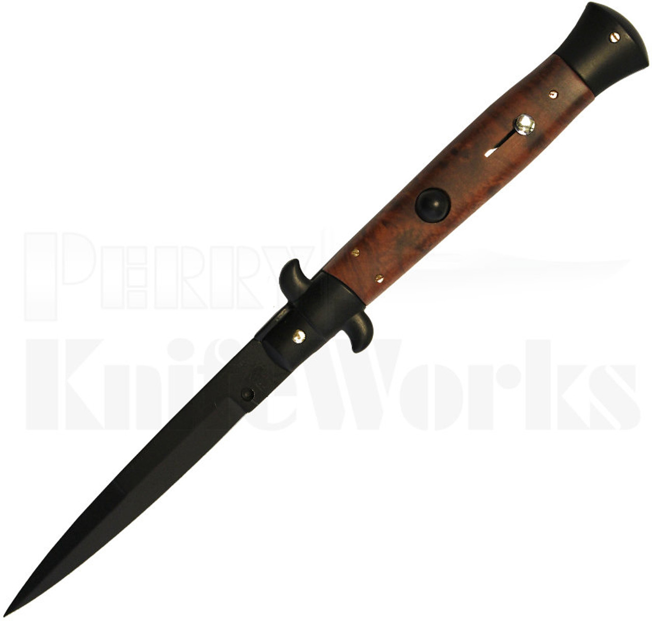 Frank B. 9" Simulated Wood Stiletto Automatic Knife l Black Bayonet Blade