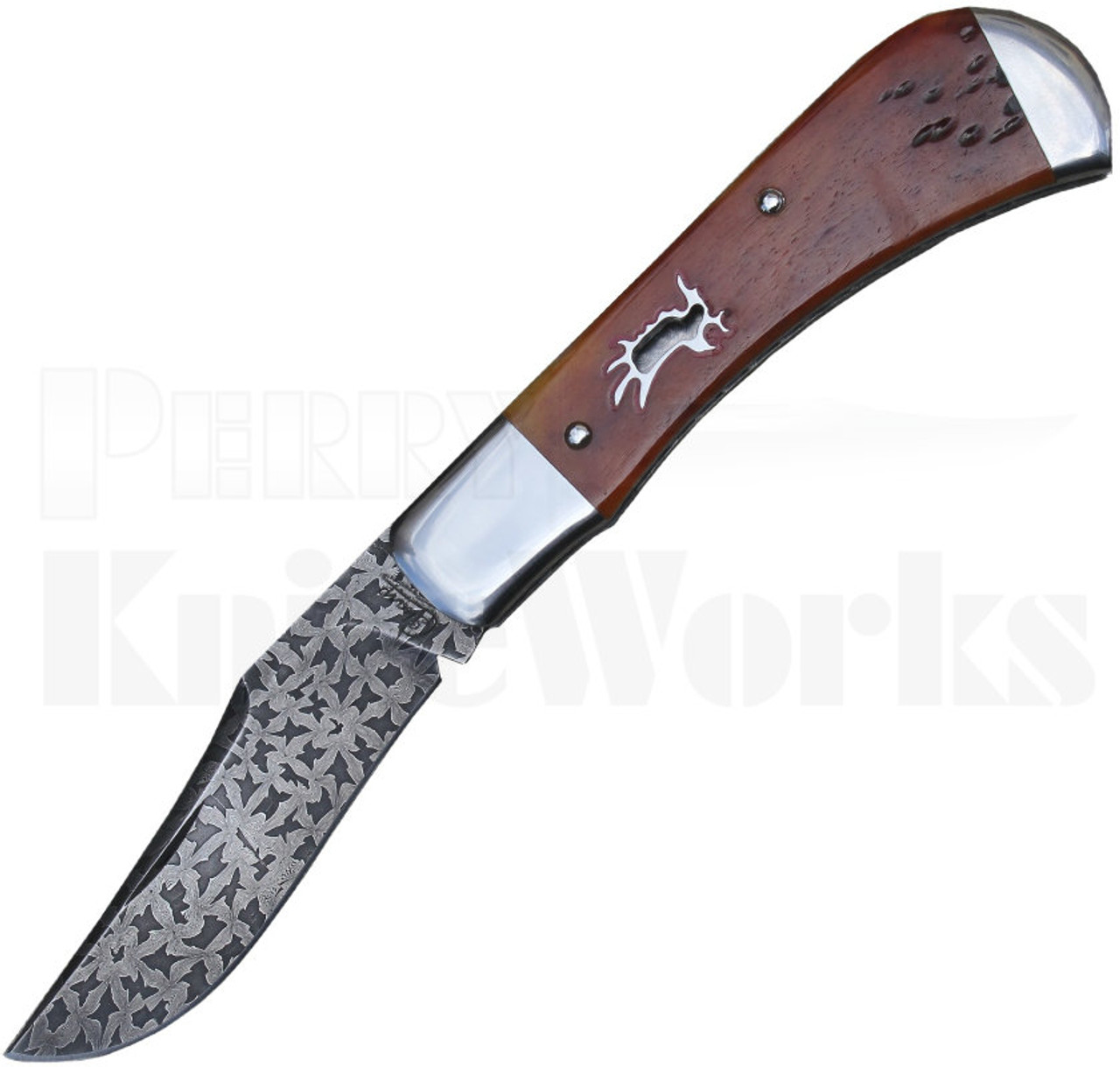 Chris Sharp Custom Slip Joint Knife Amber Bone l Damascus Blade